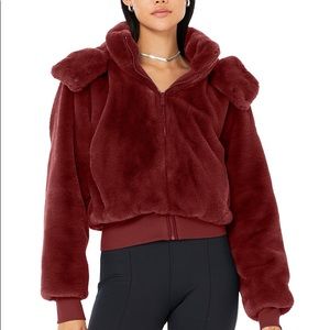 Alo Burgundy Faux Fur Foxy Jacket - Size XS